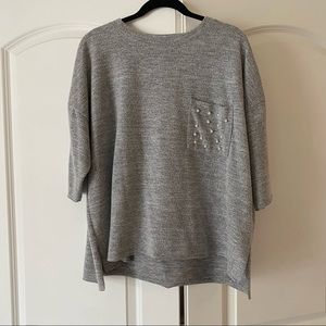 Xhilaration Boxy Grey Short Sleeve Top Pearl Embellished Pocket Size Medium